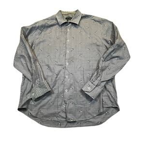 Bugatchi Mens Shaped Fit Plaid Button Down Cows Print Long Sleeve Shirt Men XL